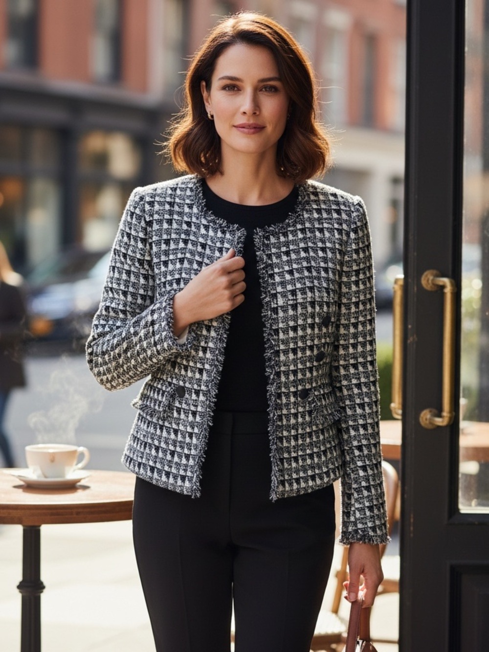 Central Park West NYC contemporary tweed blazer jacket
